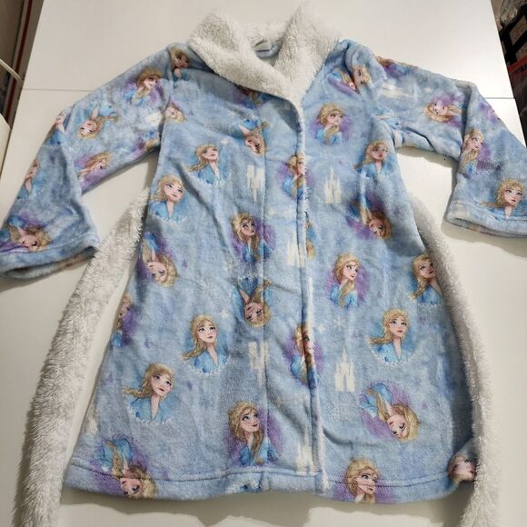 Girls Disney Frozen 2 Elsa Blue & White Plush Soft Fleece Pajamas Robe Size 6/6x - Picture 1 of 7